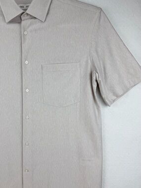 Zara Men's Regular Fit Textured Light Gray Button-Up Shirt Classic Casual Size S